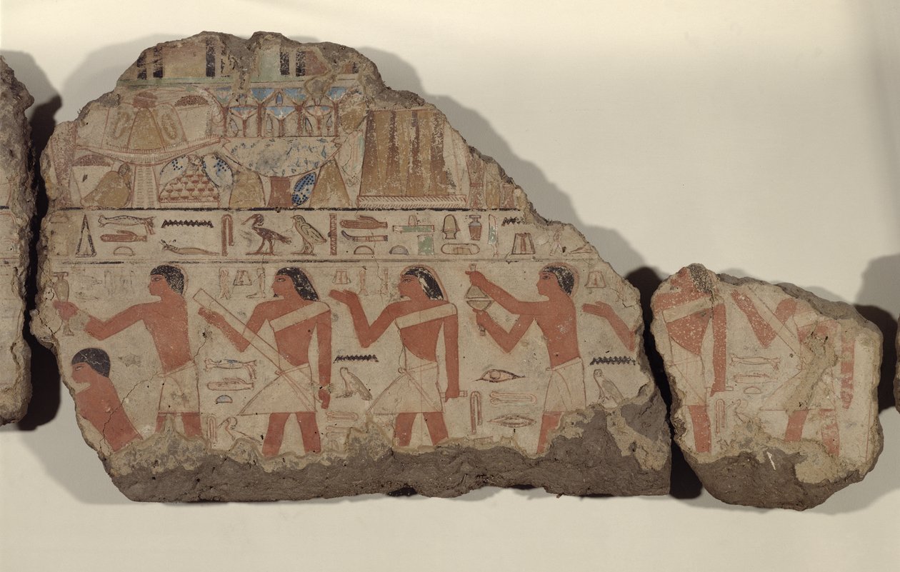 Målningar av Metjetji, detalj av kultpräster (målad kalksten) av Old Kingdom Egyptian
