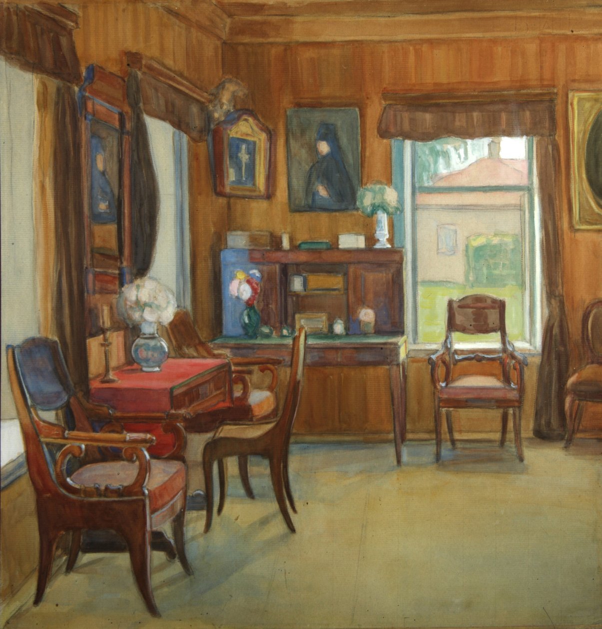 Interiör i huset i byn Chegodayevo, 1900-talet av Olga Nikolayevna Korovina