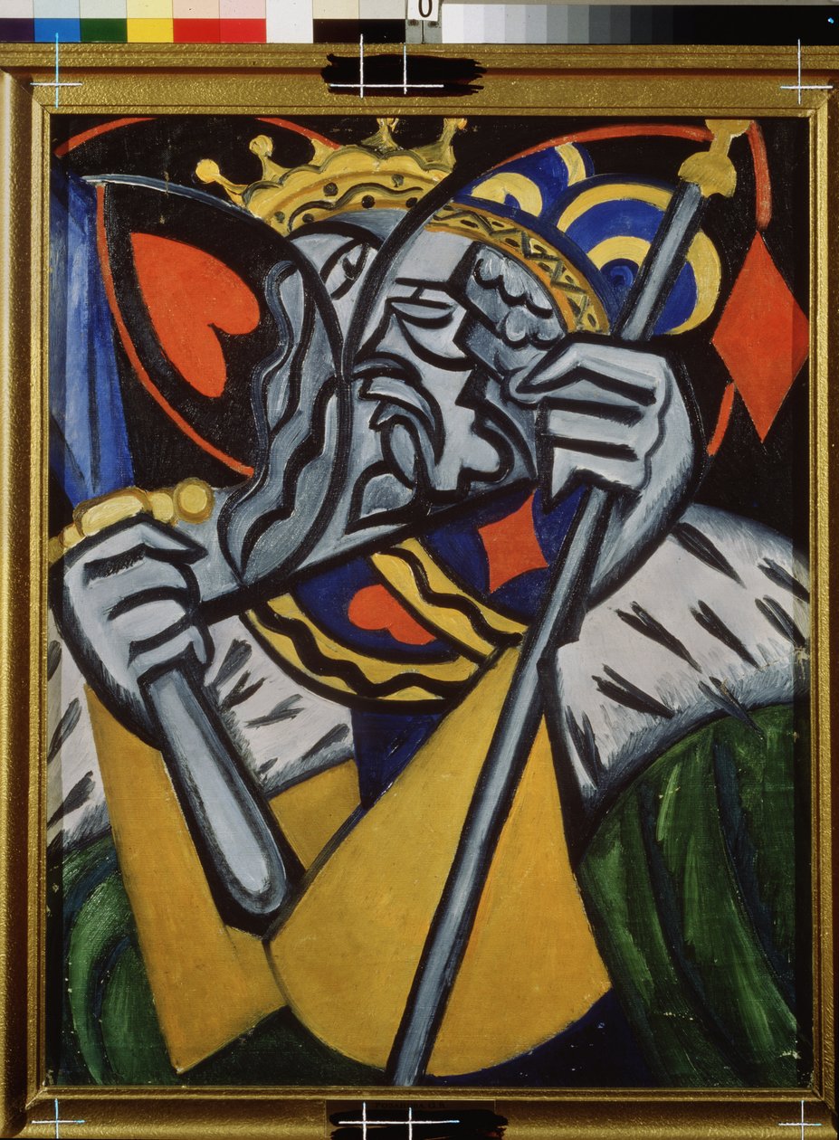 Samtidig representation av hjärtans kung och diamanternas kung. (Samtidig representation av hjärternas kung och diamanternas konung). Målning av Olga Vladimirovna Rozanova (1886-1918), olja på duk, cirka 1915. Rysk konst, 1900-talet, avantgarde av Olga Wladimirowna  Rosanowa