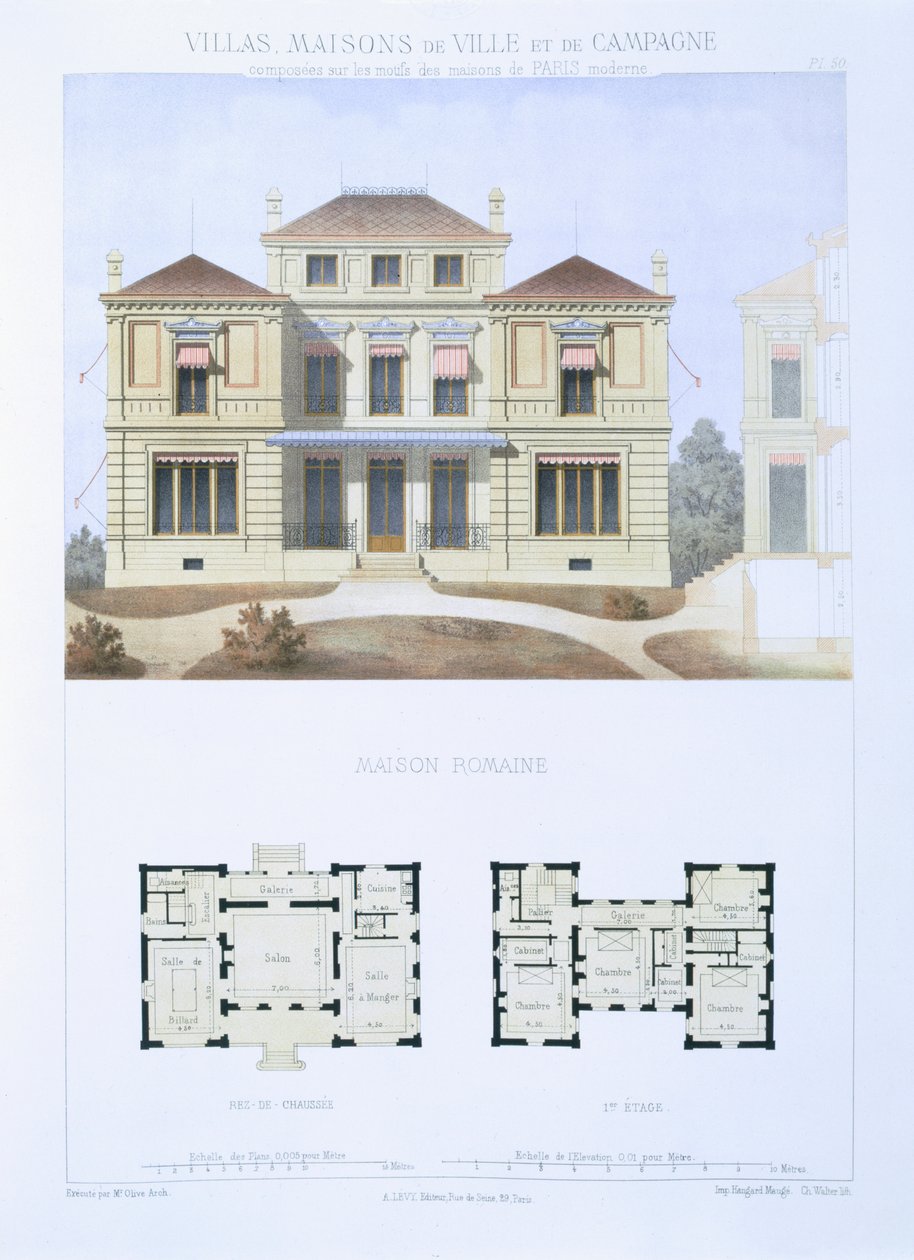 Romerskt hus, från "stads- och lanthus baserade på de moderna husen i Paris", c.1864 av Olive