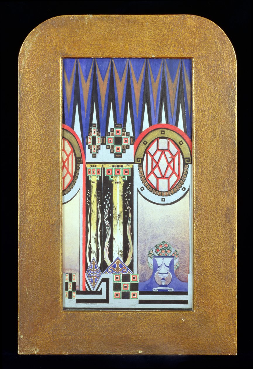 Design för en fallgardin, ca 1930 (wc, gouache och metallicfärg) av Oliver Percy Bernard