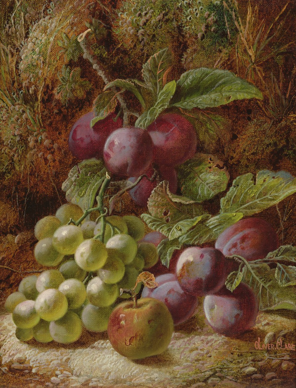 Stilleben med plommon och vindruvor av Oliver Clare