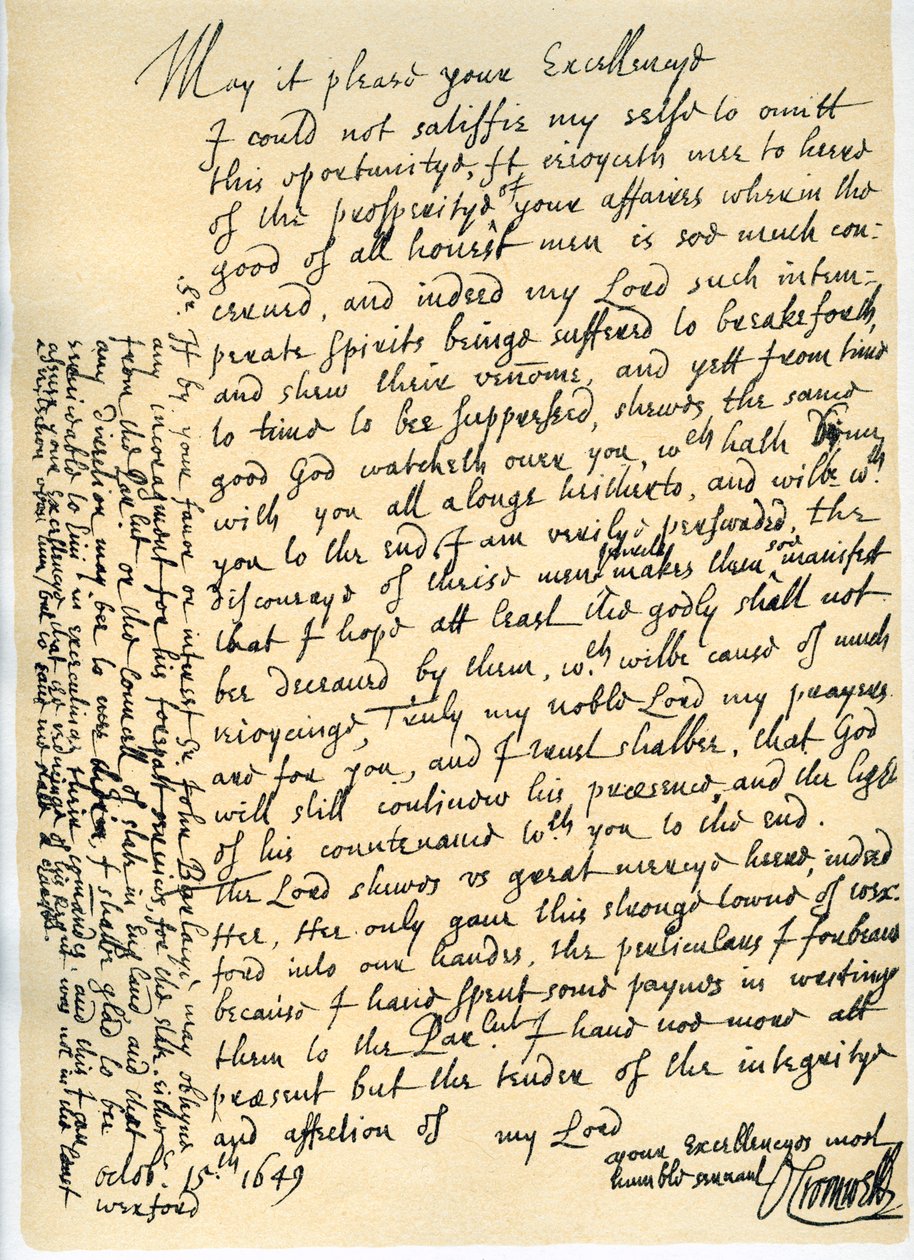 Brev från Oliver Cromwell till Lord Fairfax, Wexford, 15 oktober 1649 av Oliver Cromwell