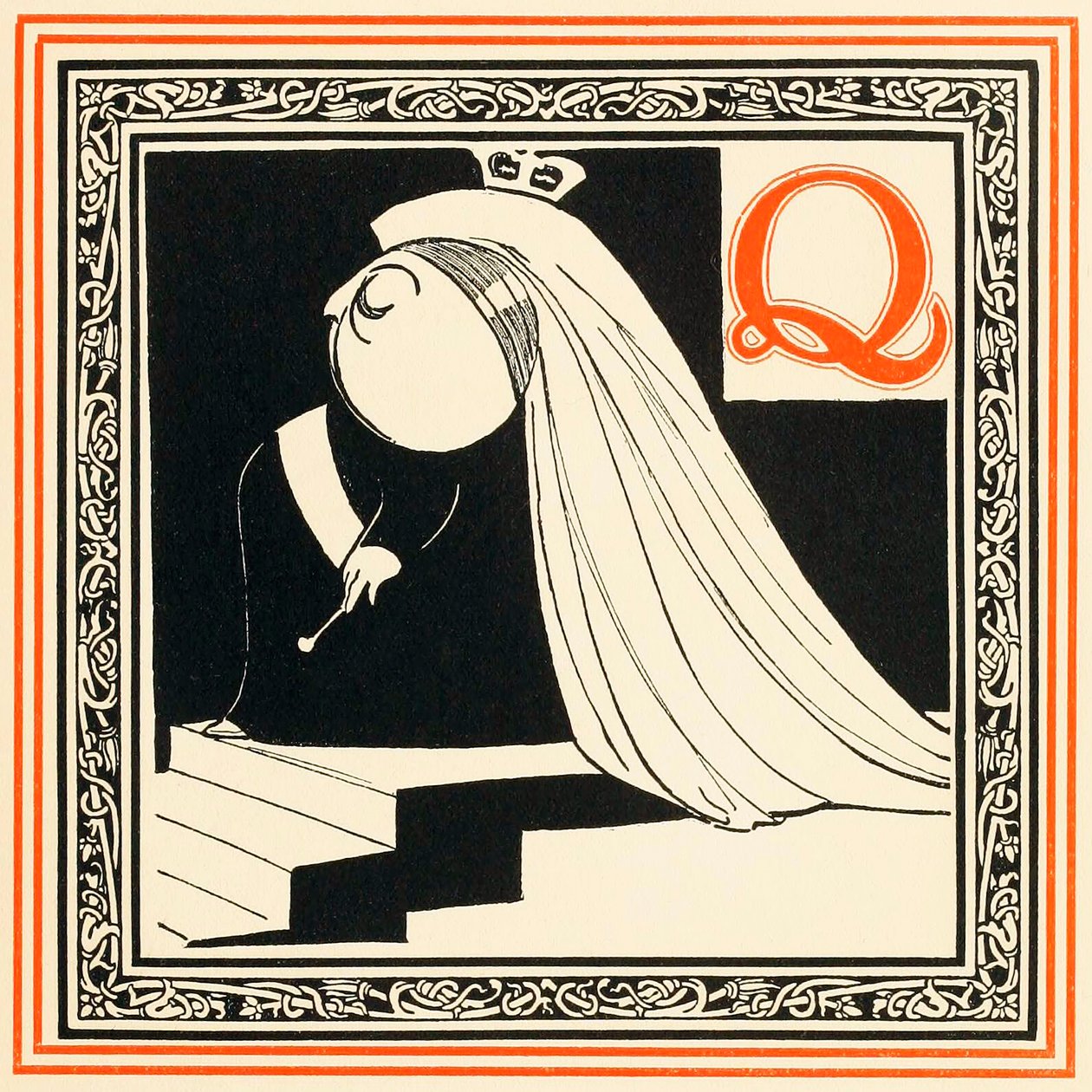Q är drottningen, så ädel och fri, från An Alphabet of Celebrities, puben. 1899. av Oliver Hereford