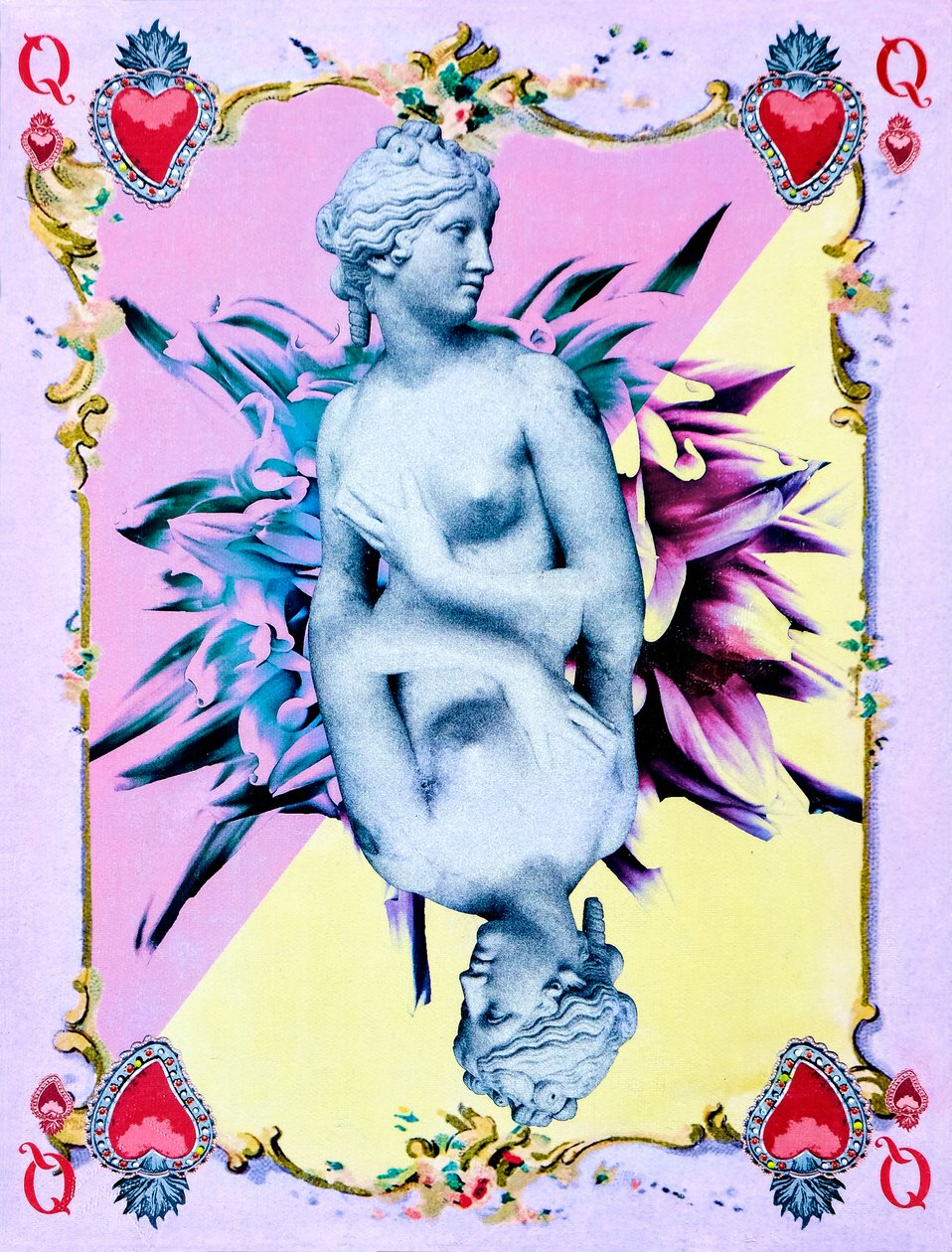 Queen of Hearts, 2019 (blandteknik på duk) av Olivia Gozzano