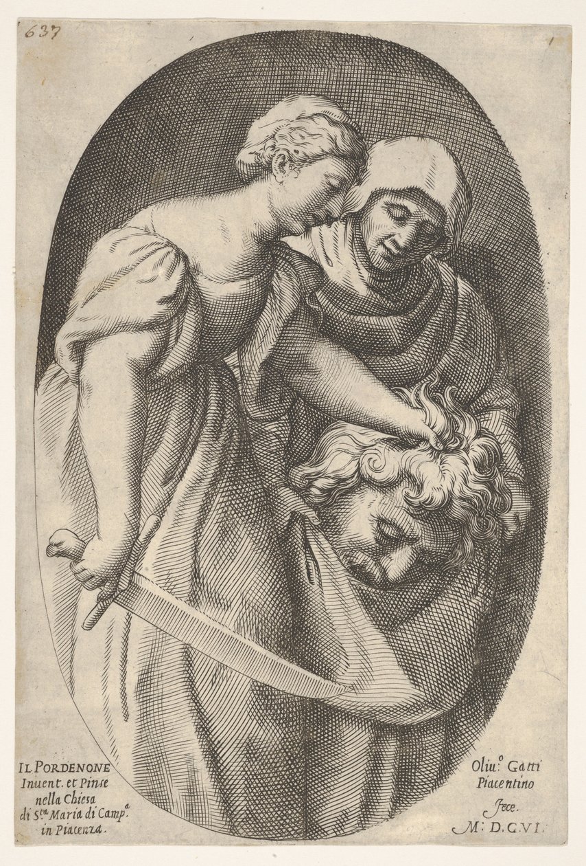 Judith med Holofernes huvud i vänster hand och ett svärd i höger hand, ackompanje..., 1606. av Oliviero Gatti