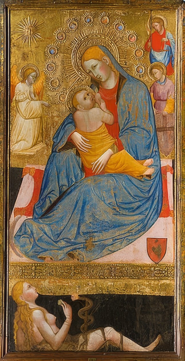 Ödmjukhetens Madonna med Evas frestelse. Runt 1400 av Olivuccio di Ciccarello
