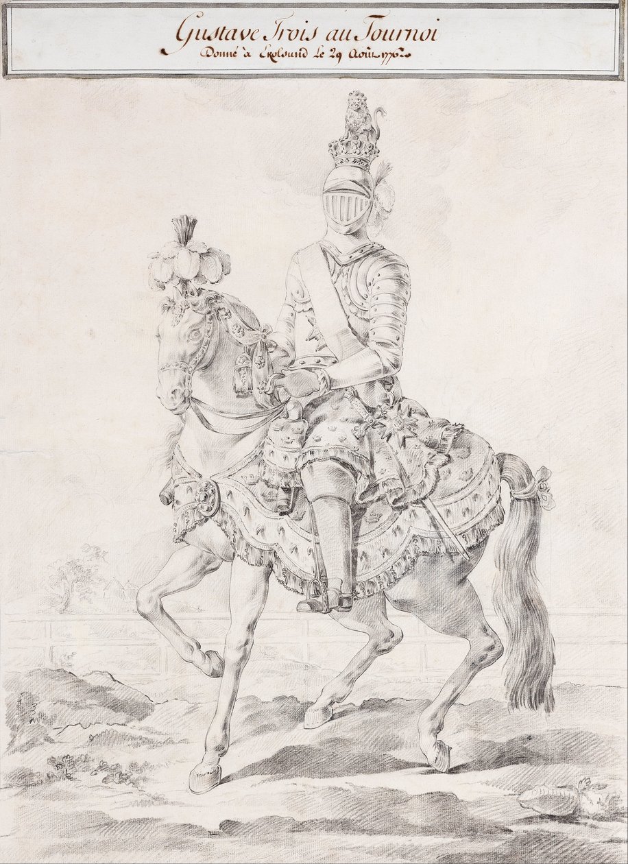 Gustav III i sele på hästryggen 1776 av Olof Fridsberg