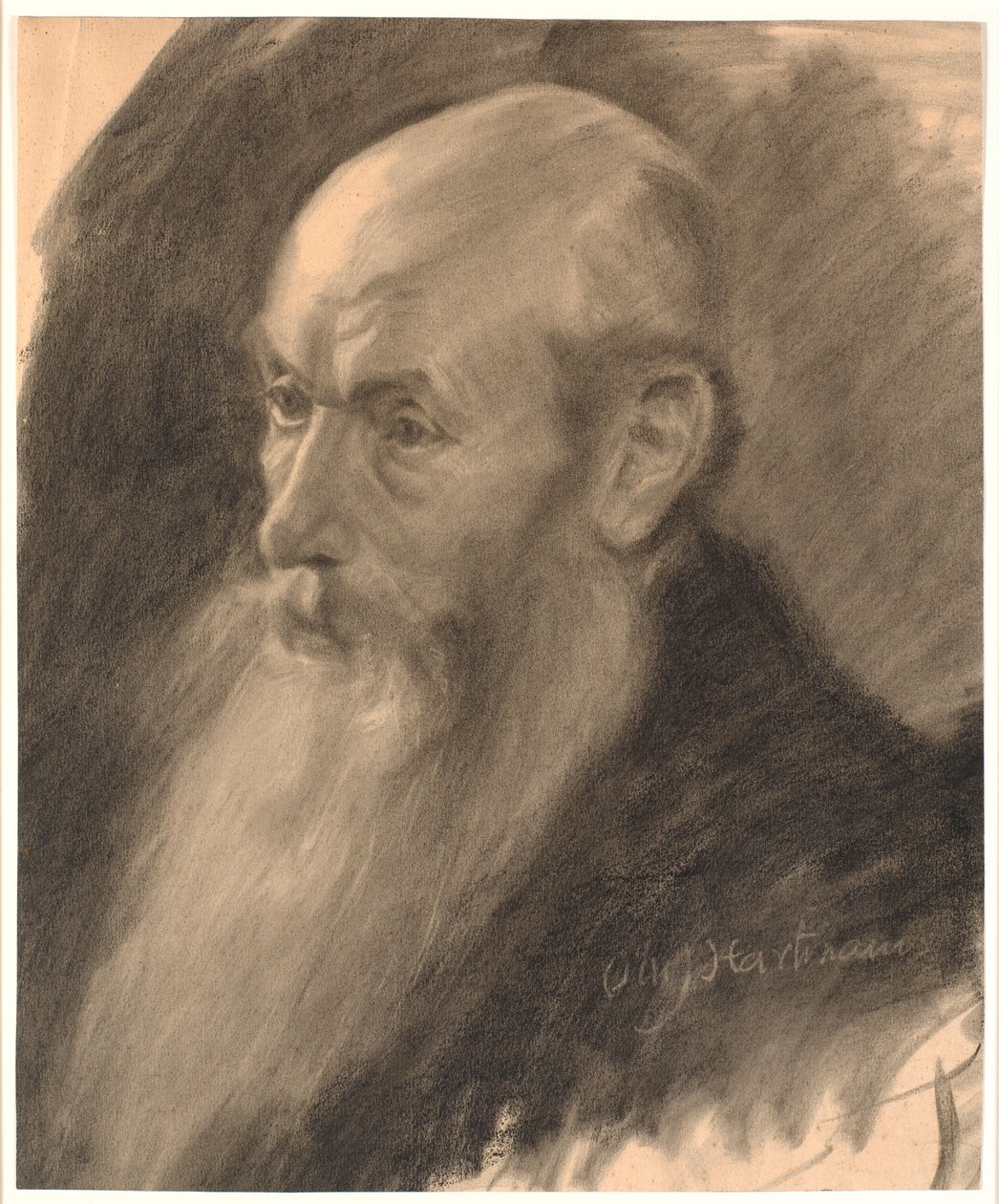 Porträtt av en gammal man med ett långt skägg; 3/4 profil till vänster av Oluf Hartmann