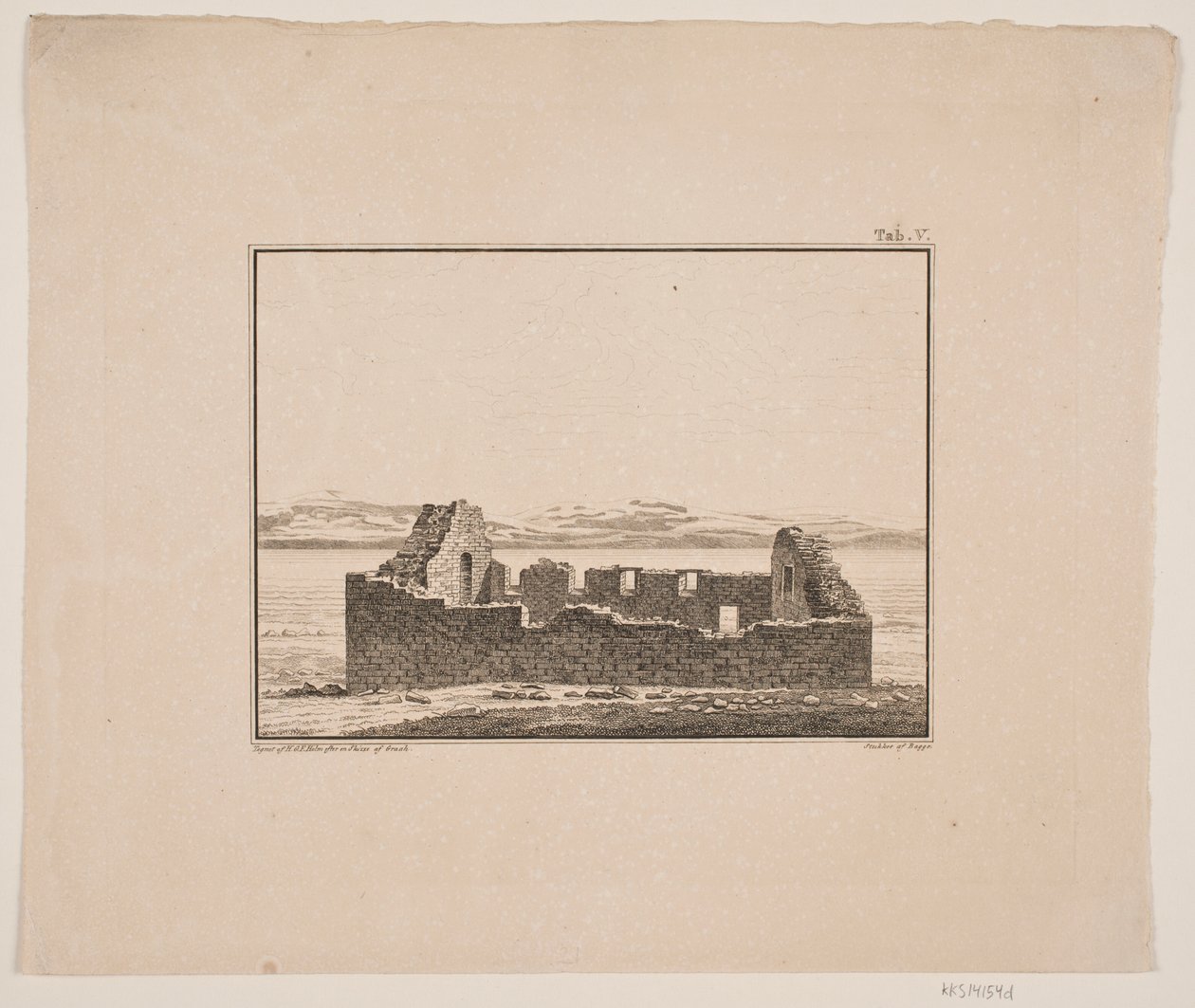 Kyrkruin på Grönland. Illustration för W.A. Grah. Forskningsresa till Grönlands östkust av Oluf Olufsen Bagge