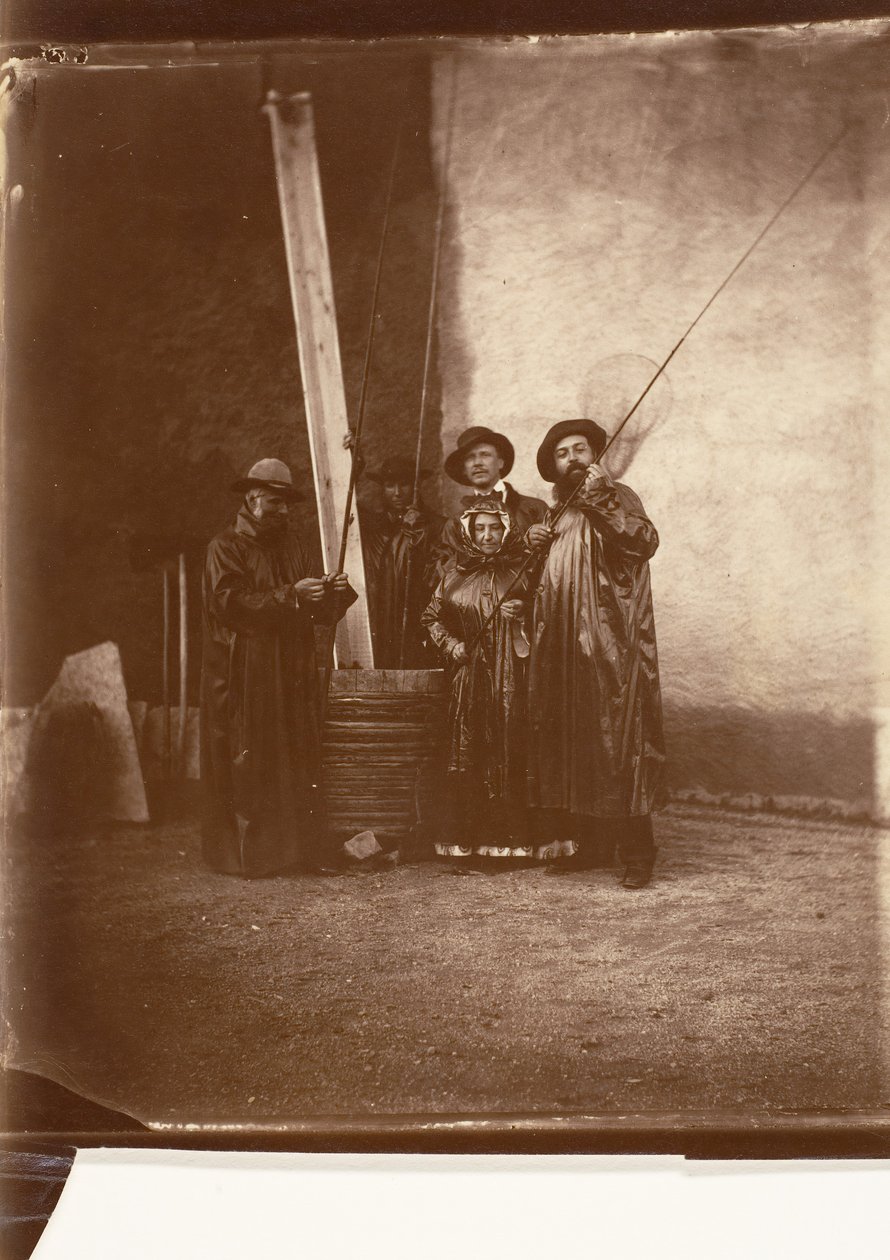 [Konstnären, hans mor och vänner i fiskekläder], ca. 1860. av Olympe Aguado