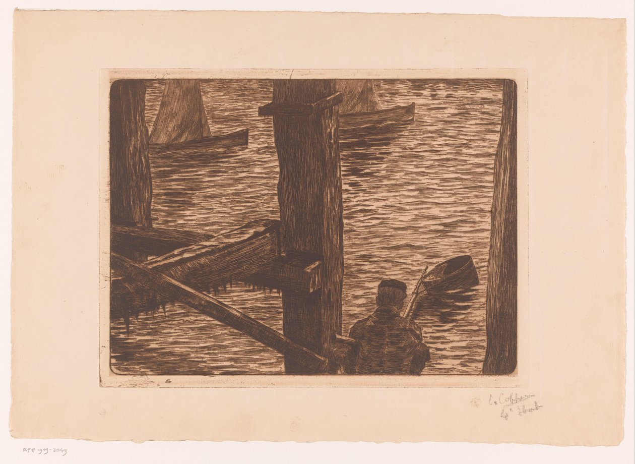 Fiskare mellan stolpen arbete av Omer Coppens (signed by artist)