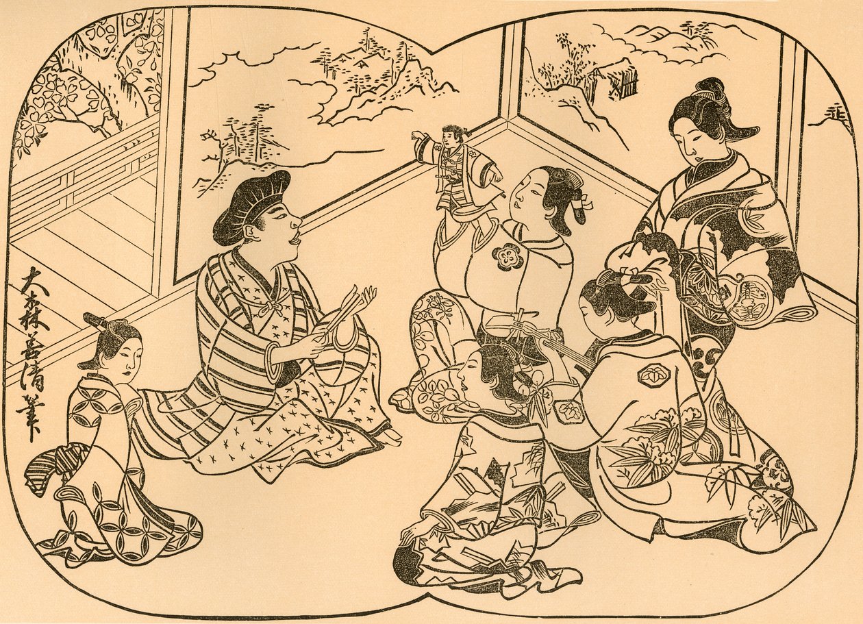 Underhållning med dockor, 1702, 1924. av Omori Yoshikiyo