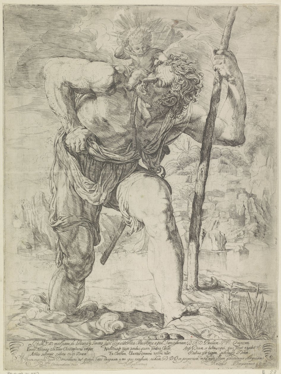 Saint Christopher med Kristusbarnet på axeln av Orazio Borgianni