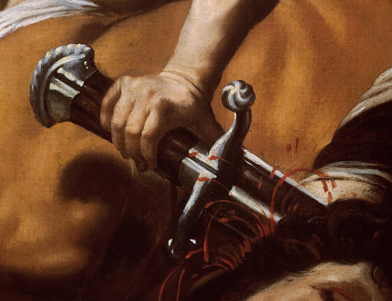 Detalj av Davids svärd från David och Goliat av Orazio Borgianni