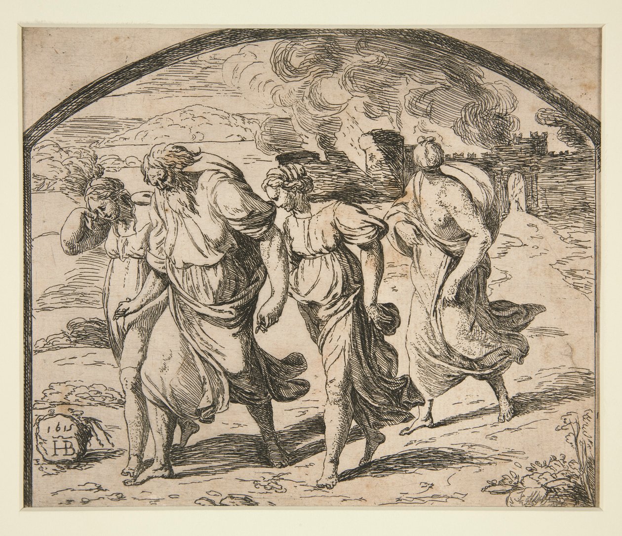 Lot och hans familj flydde från Sodom av Orazio Borgianni