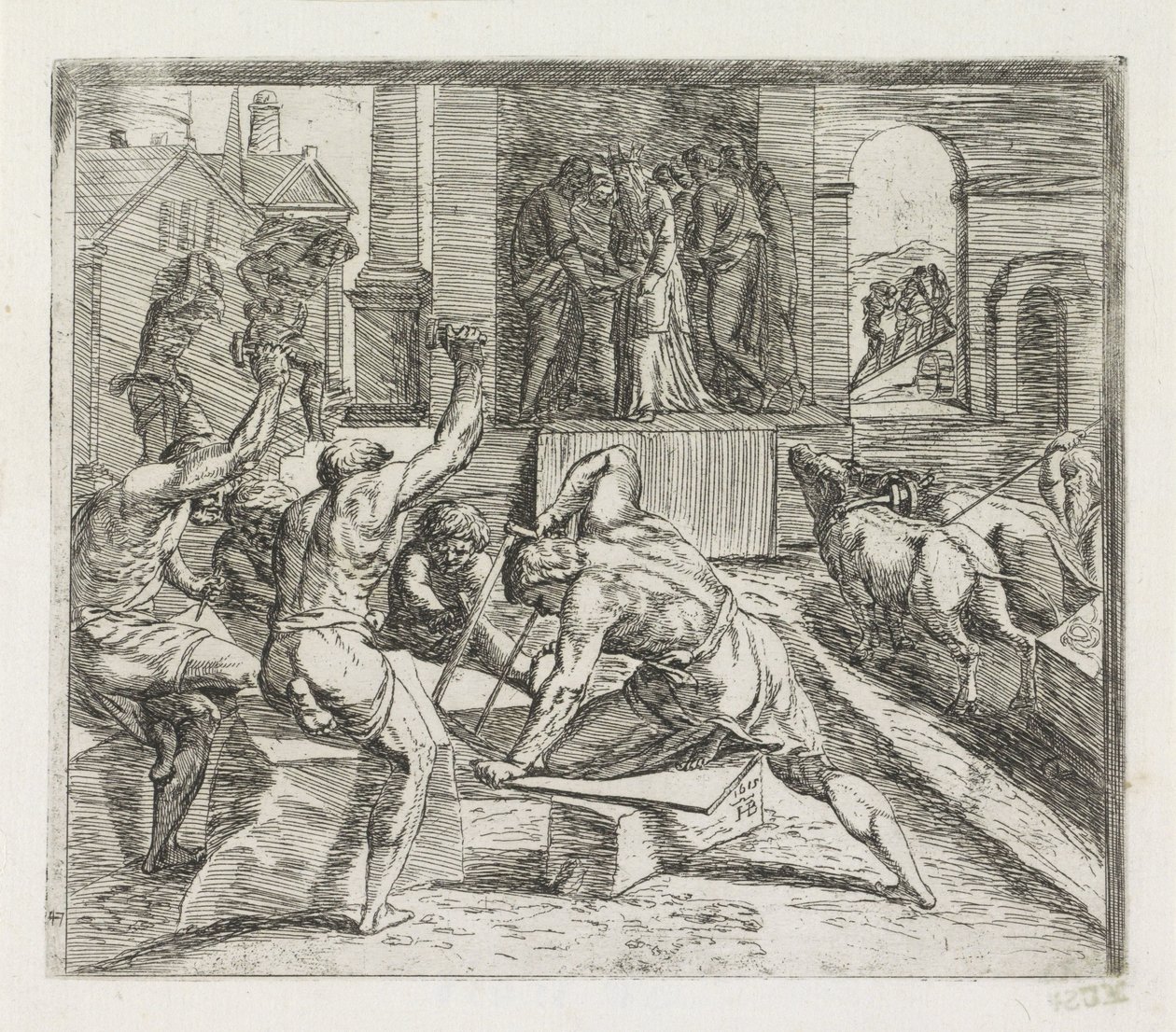 Salomo bygger templet i Jerusalem Målningar i Raphaels Loggia (serietitel) av Orazio Borgianni