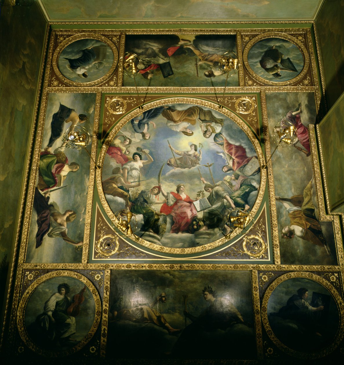 Arts and Sciences, 1636 (ursprungligen målad för drottningens hus i Greenwich, men flyttad därifrån av hertiginnan av Marlborough med tillstånd av drottning Anne). av Orazio Gentileschi