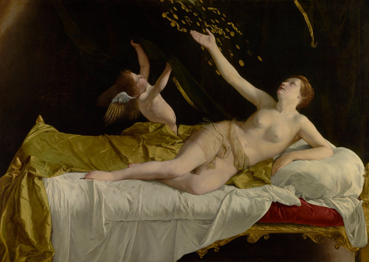 Danaë och guldduschen, av Orazio Gentileschi