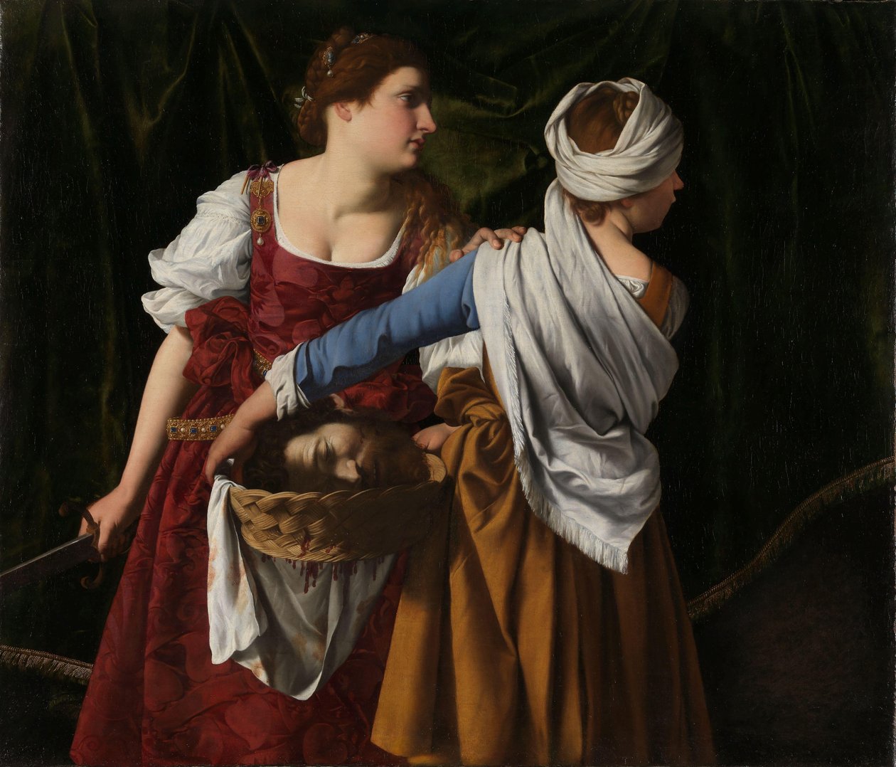 Judith och hennes tjänarinna med huvudet av Holofernes, ca 1608-12 (olja på duk) av Orazio Gentileschi