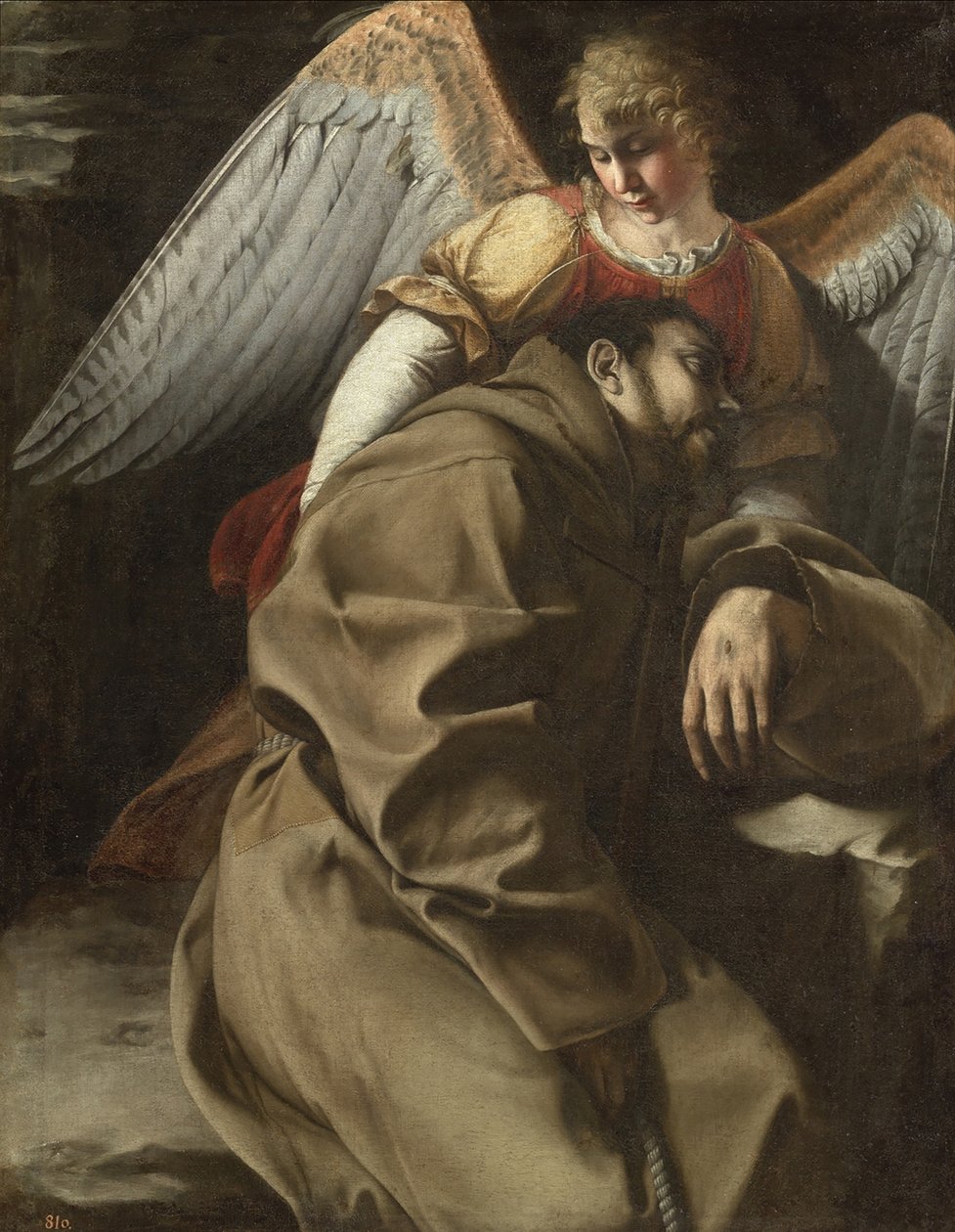 Sankt Franciskus stödd av en ängel, ca 1607 (olja på duk) av Orazio Gentileschi