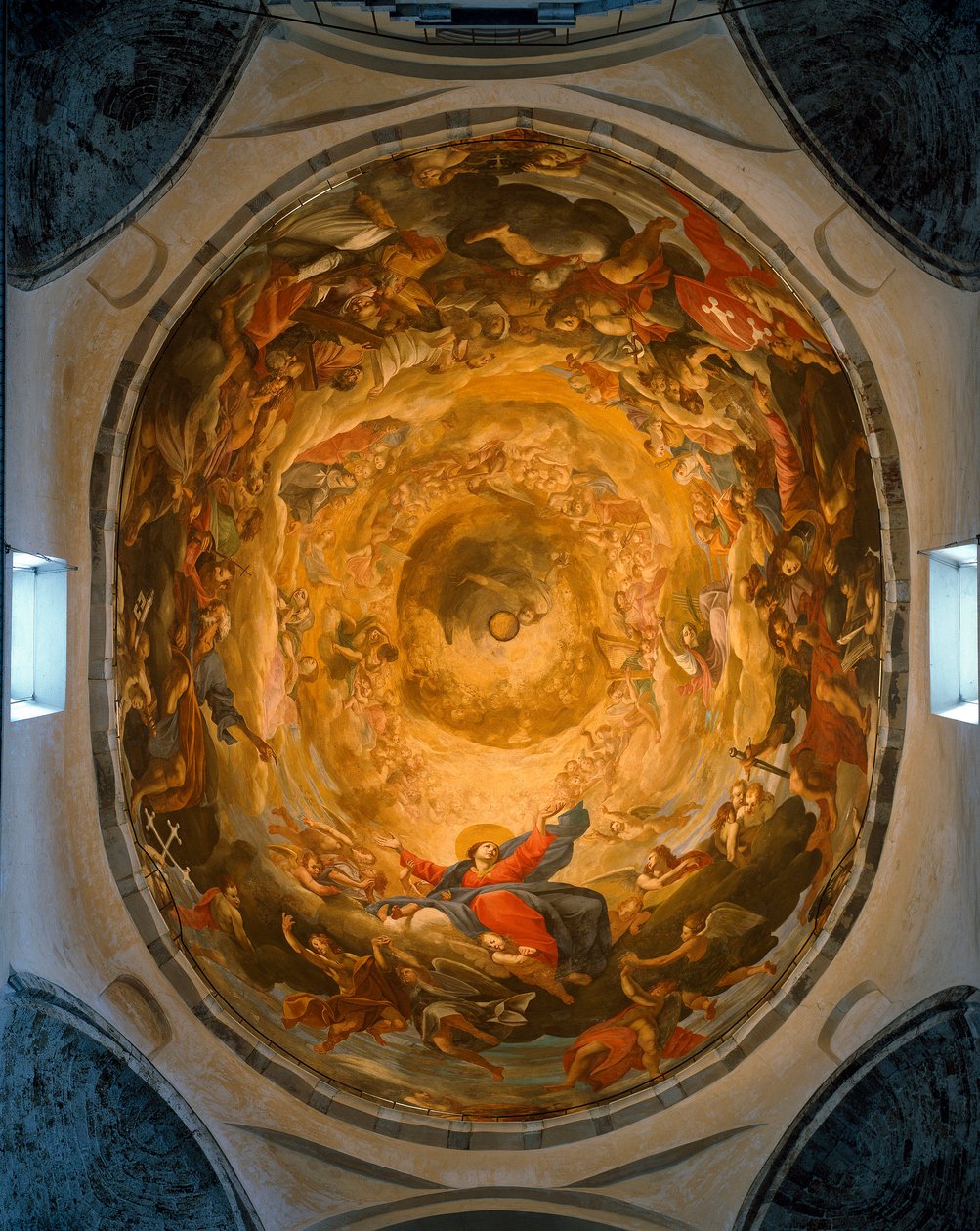 Inifrån kupolen. Fresk som skildrar Jungfruns antagande av Orazio och Girolamo Riminaldi (1600-talet) av Orazio Riminaldi