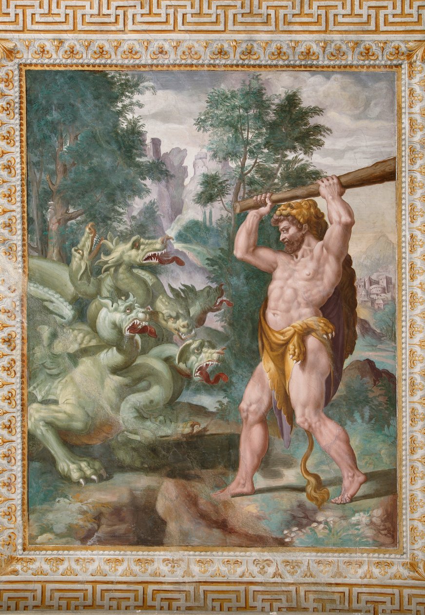 Hercules som slåss mot Lernaean Hydra, detalj från Berättelserna om Hercules av Orazio Samacchini