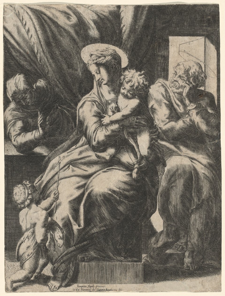 Helig familj med Saint Elizabeth och den unge Johannes döparen av Orazio de Santis, after Pompeo Cesura