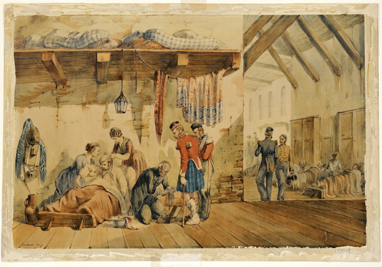 [Barrack] Hospital Scutari, scen med sjuksköterskor och soldater från Highland Regiment, 1854-56 av Orlando Norie