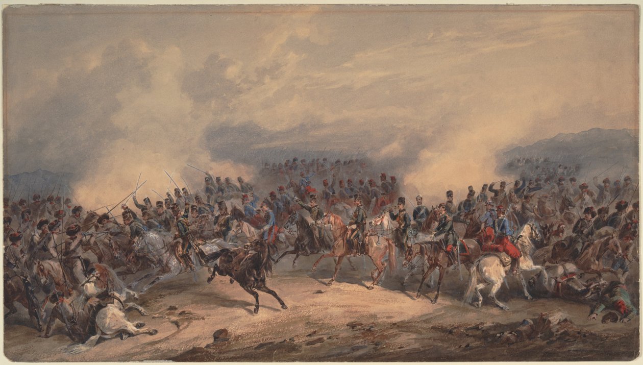 Husarer och chassörer vid slaget vid floden Chernaya den 16 augusti 1855, 1855 av Orlando Norie