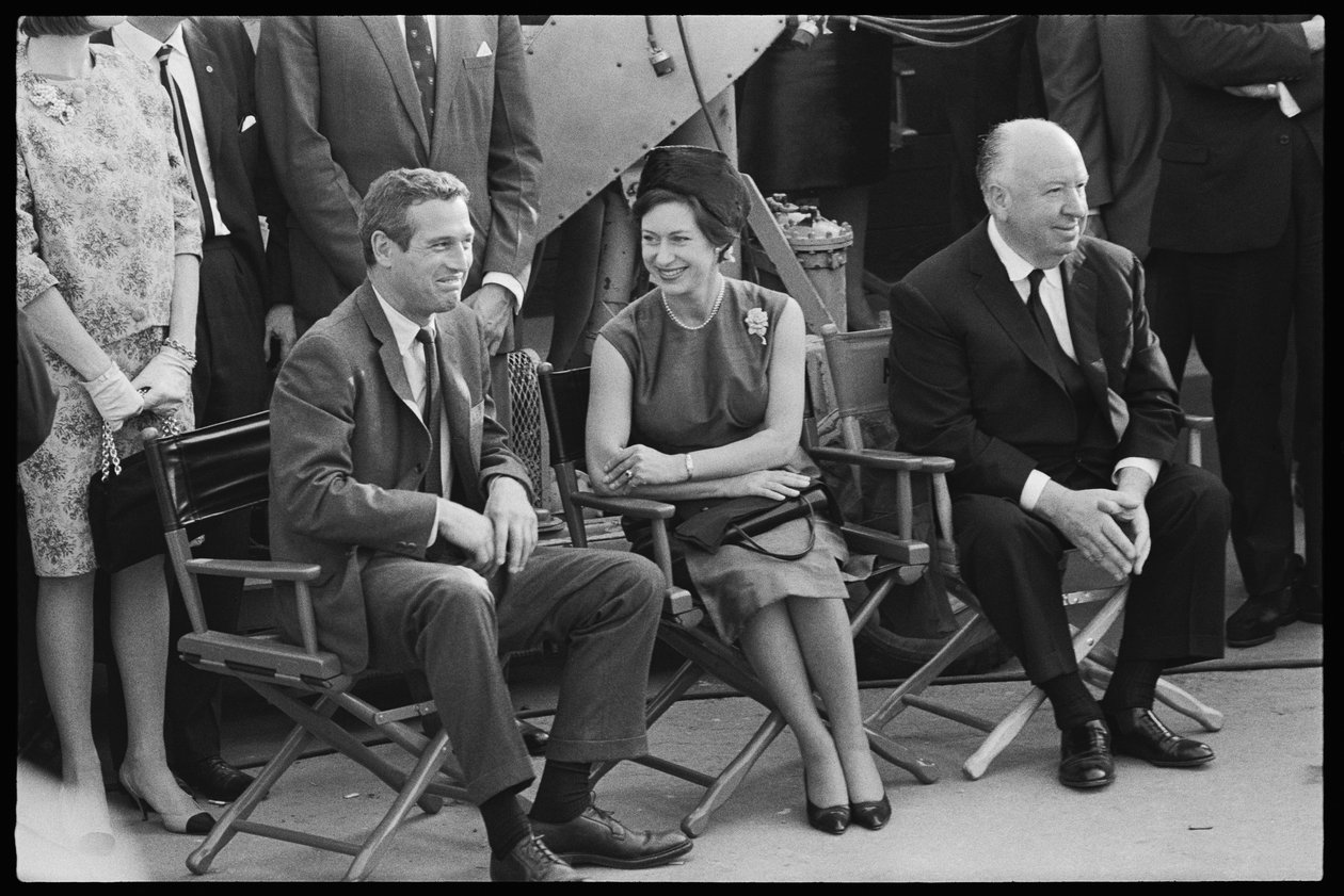 Paul Newman, prinsessan Margaret och Alfred Hitchcock på uppsättningen av "Torn Curtain" av Orlando Suero