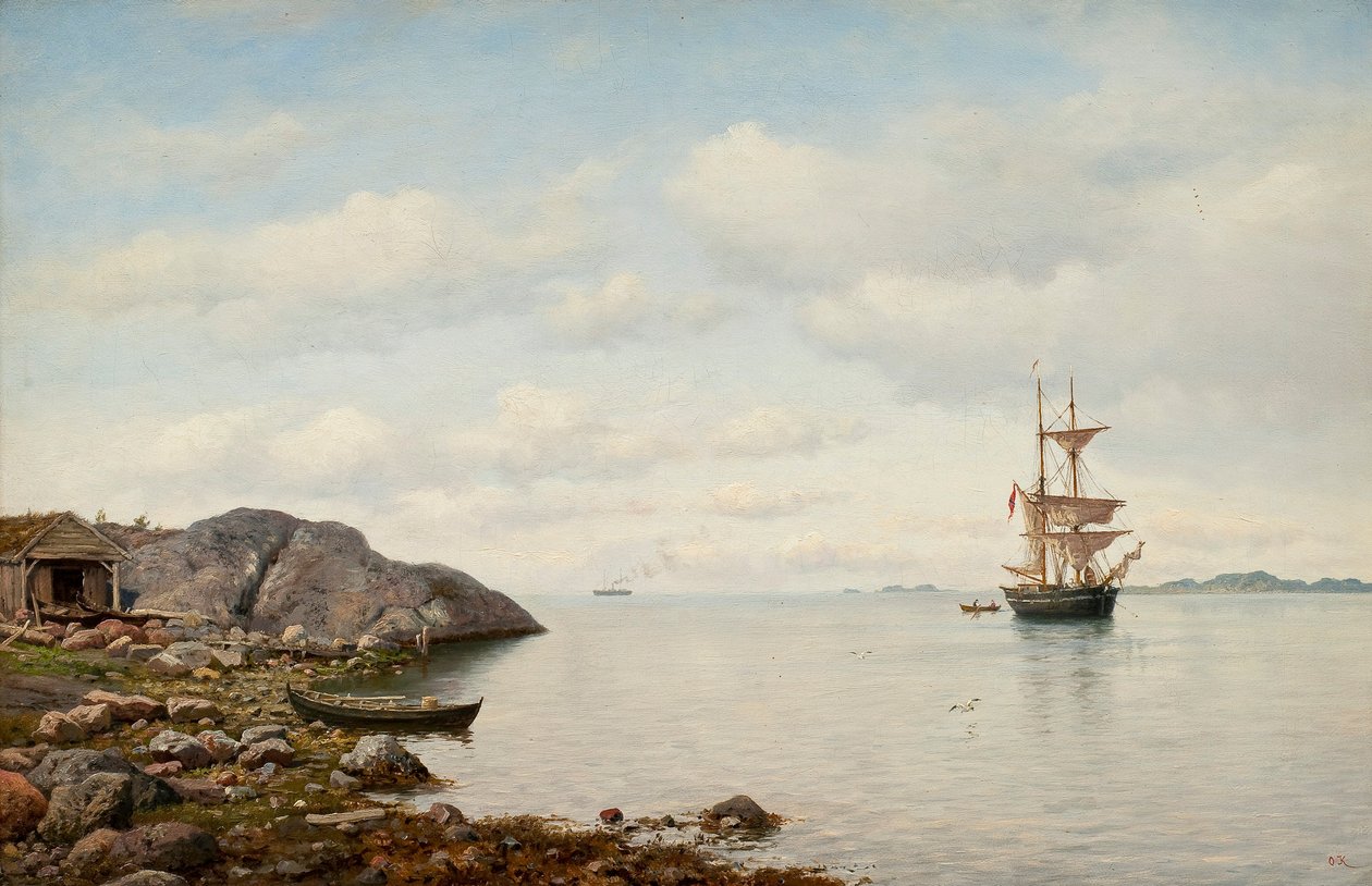 Sailing ship near the shore av Oscar Kleineh