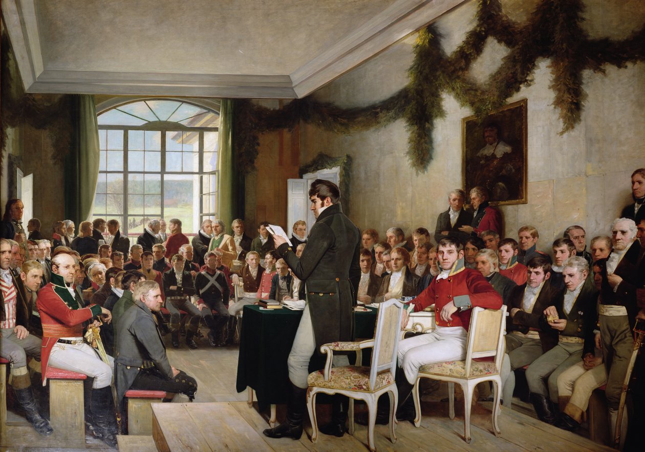 Nationalförsamlingen i Eidsvoll antog den norska konstitutionen 1814 av Oscar Arnold Wergeland