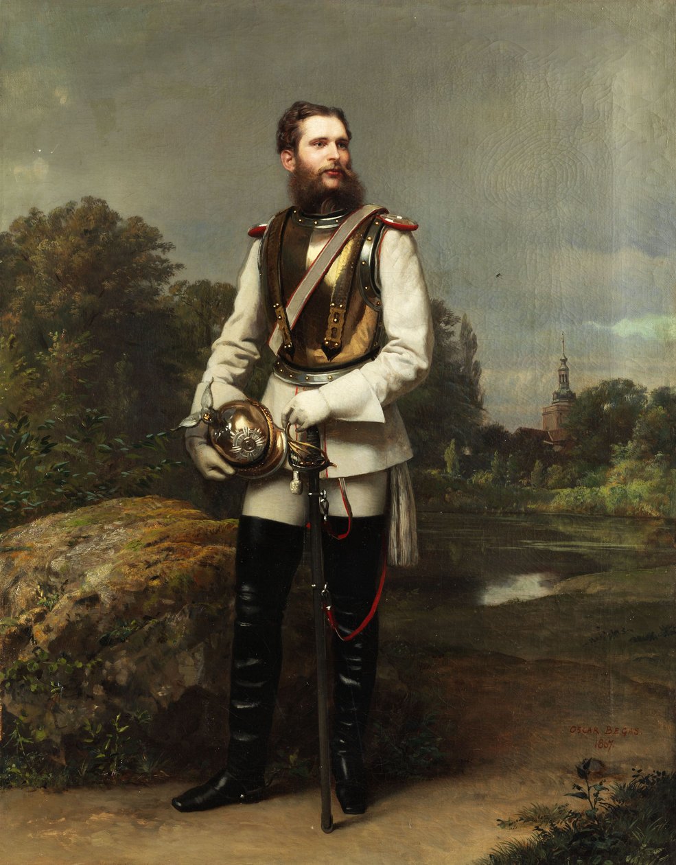 Kronprins Friedrich Wilhelm av Preussen. Signerad och daterad "OSCAR BEGAS 1867" på vägen nere till höger av Oscar Begas