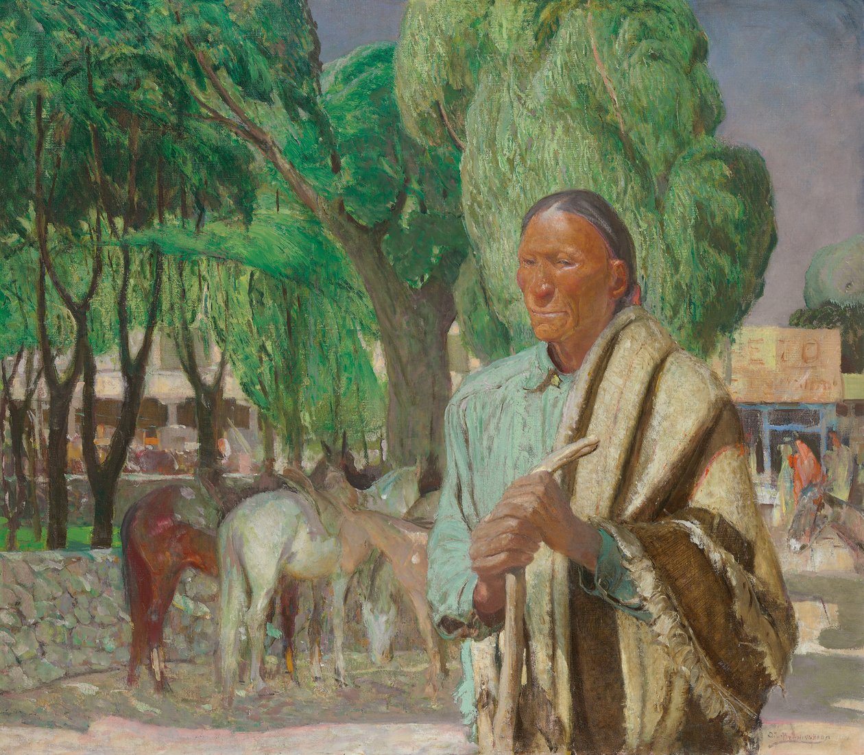 A Corner in the Taos Plaza, c.1925 (olja på duk) av Oscar Edward Berninghaus