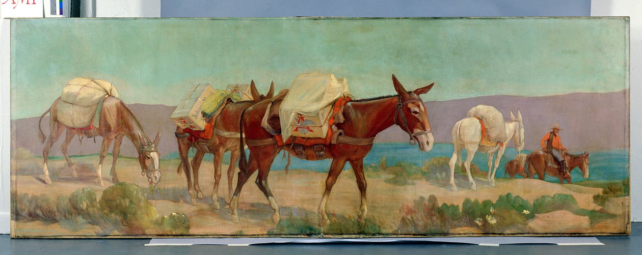 Anheuser-Busch Pack Mules (olja på duk) av Oscar Edward Berninghaus