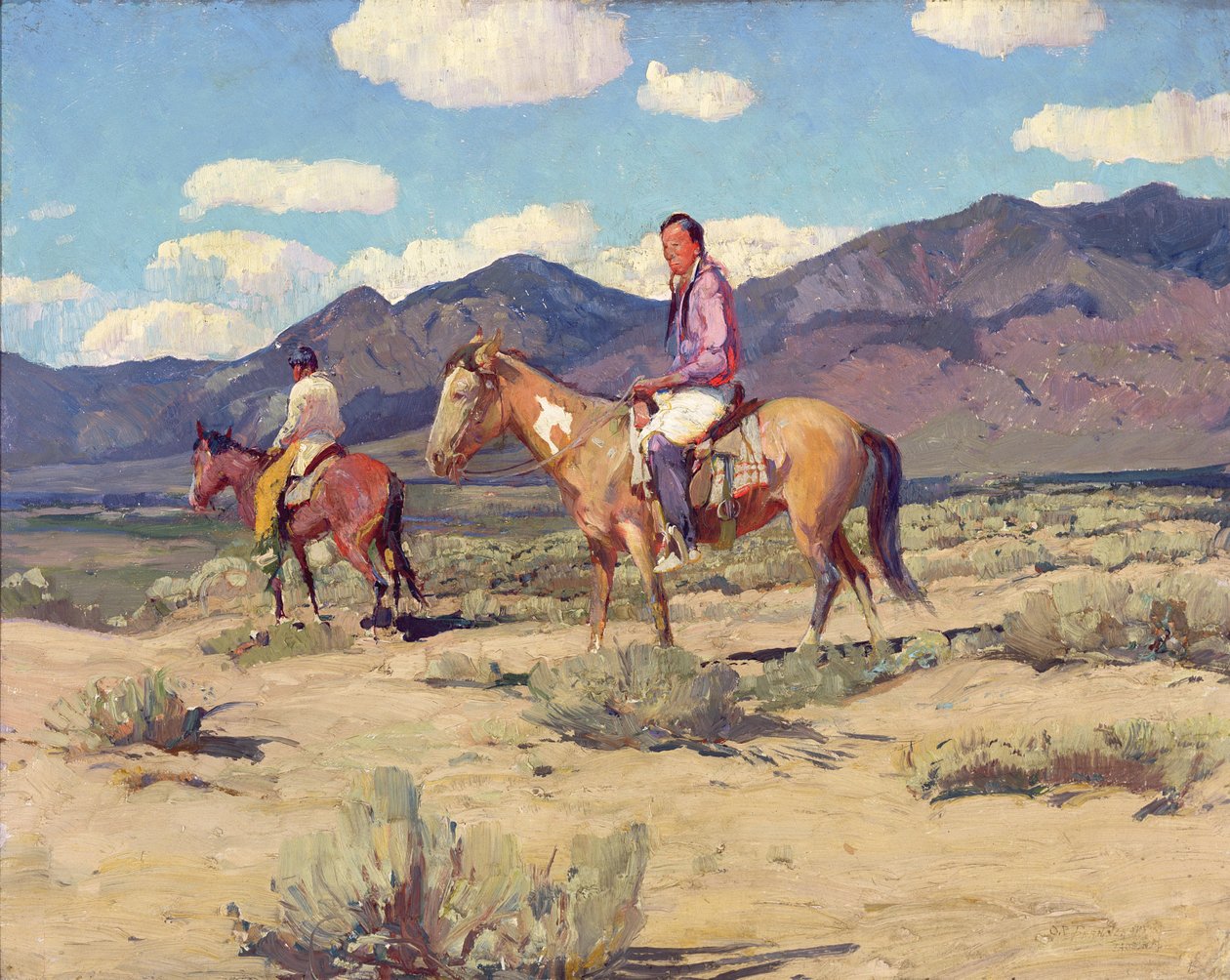 Braves of the Taos Mountains (olja på pannå) av Oscar Edward Berninghaus