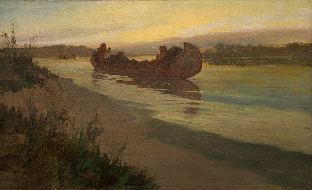 Marquette och Joliet på Mississippi av Oscar Edward Berninghaus