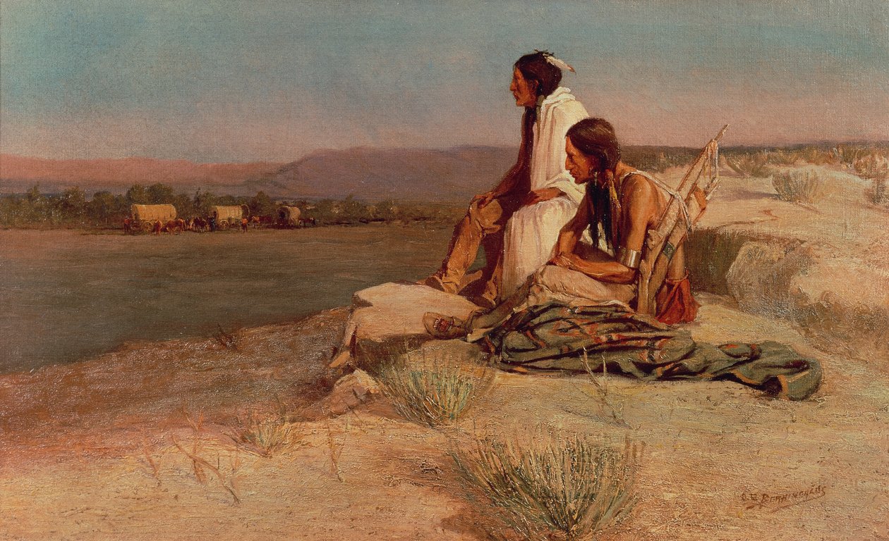 Titta på Wagon Train (olja på duk) av Oscar Edward Berninghaus