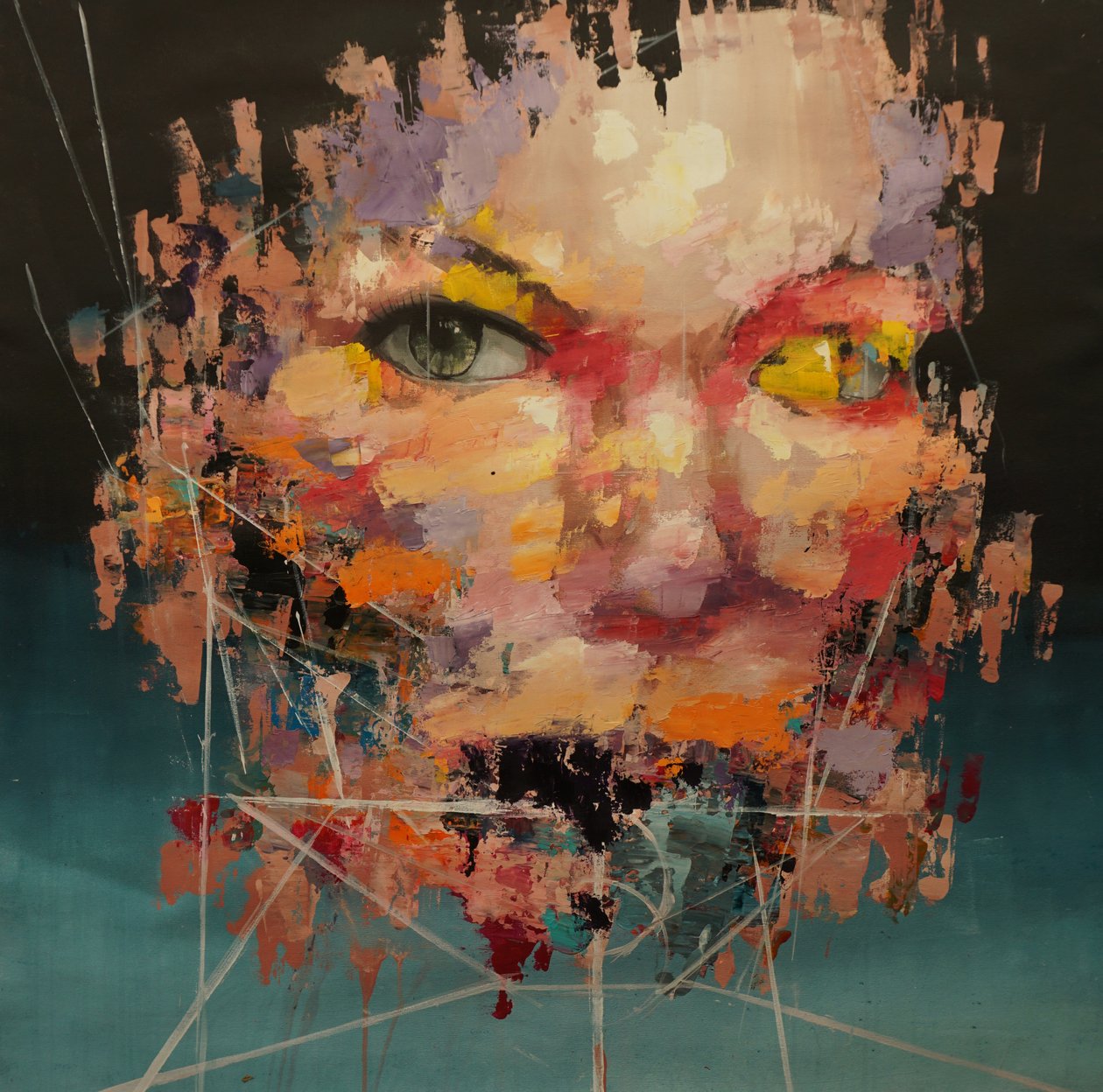 Distorted Color Model 2 , 2018-2025 (akryl och olja på duk) av Oscar Nin