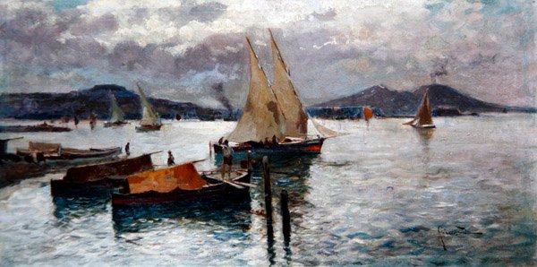Neapelbukten, ca 1900 (olja ombord) av Oscar Ricciardi