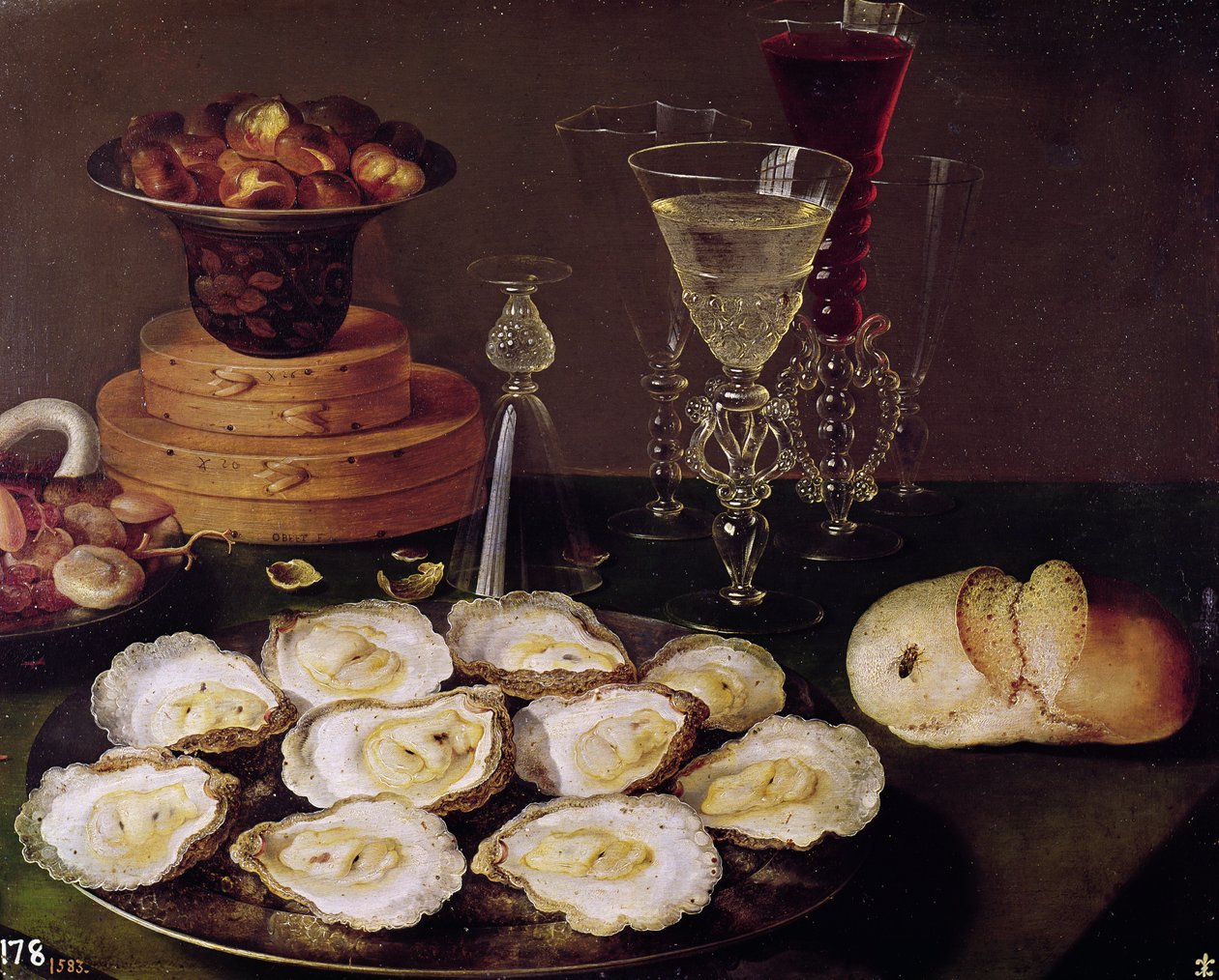 Stilleben med ostron och glas, 1606 av Osias the Elder Beert