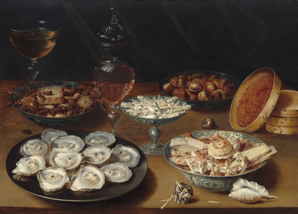 Rätter med ostron, frukt och vin av Osias Beert the Elder