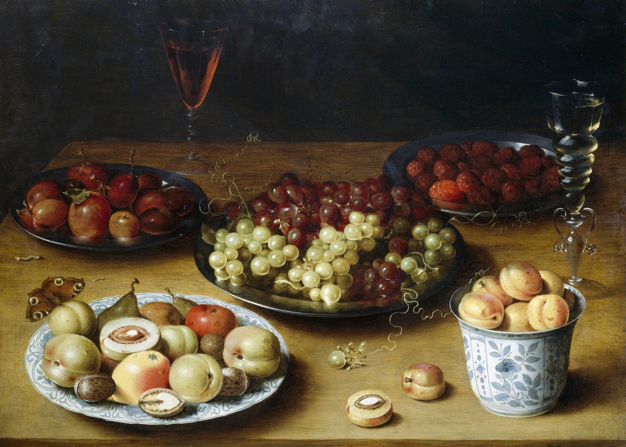 Stilleben med frukt och glas, av Osias Beert (1580-1624), olja på trä av Osias the Elder Beert