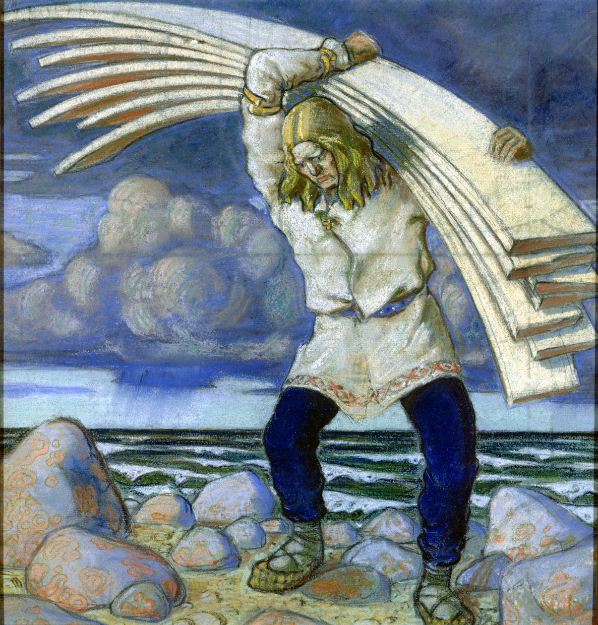 Kalevipoeg som bär styrelserna, 1914 av Oskar Kallis
