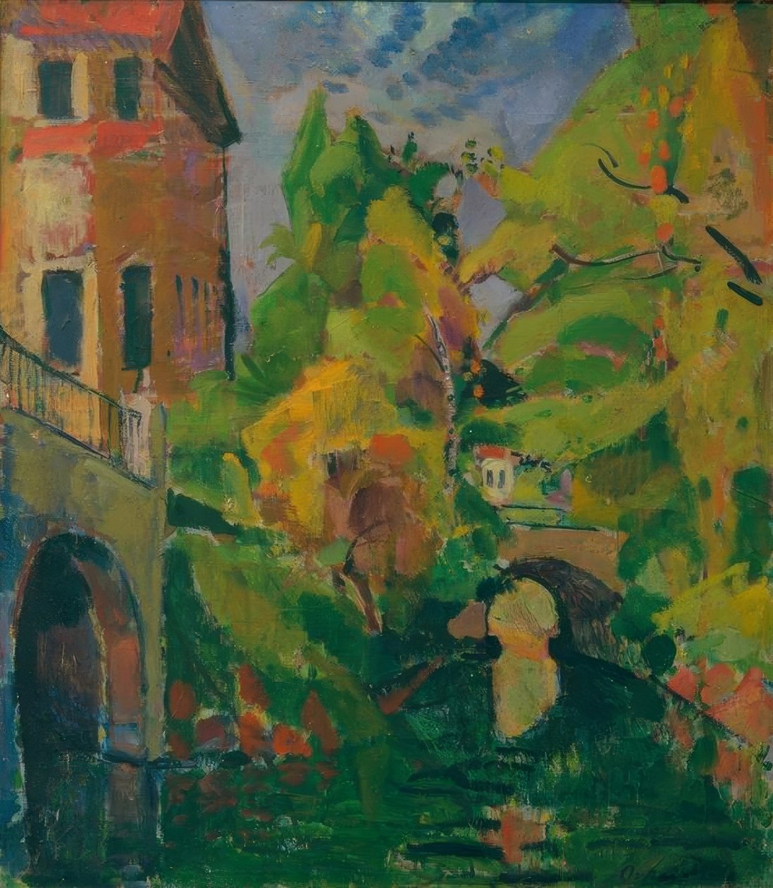Königsalleebrücke med sjöbod av Oskar Moll