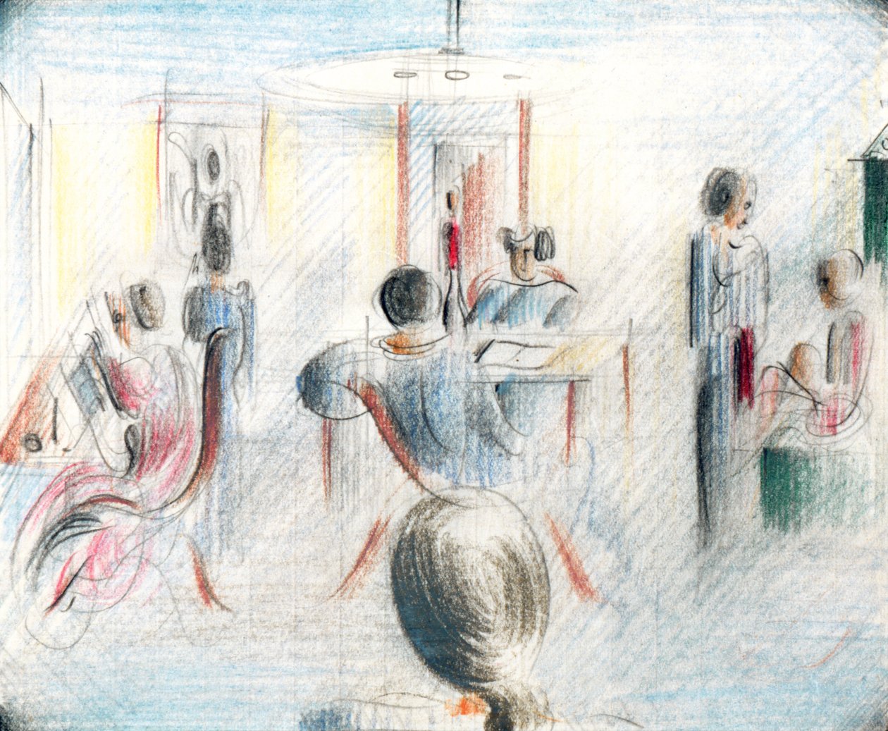 Figurer i ett rum, 1936 (penna och krita på ritpapper) av Oskar Schlemmer