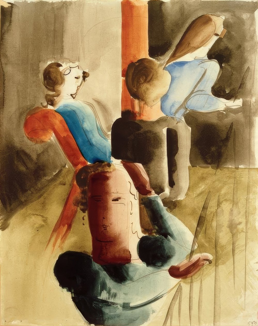 Grupp om fyra med en sittande person av Oskar Schlemmer