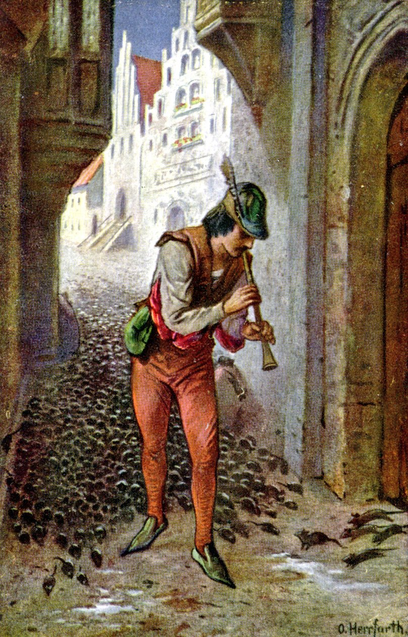 Hamelns flöjtspelare, ca 1910-talet (illustration) av Oskar Herrfurth