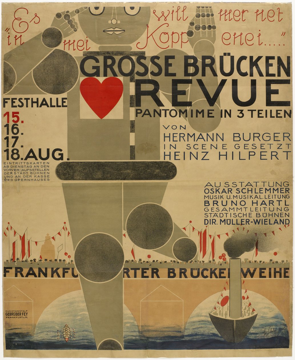 Affisch för brofestivalen (pantomim) - Affisch för den stora brorevyn, av Schlemmer, Oskar (1888-1943). Färglitografi av Oskar Schlemmer
